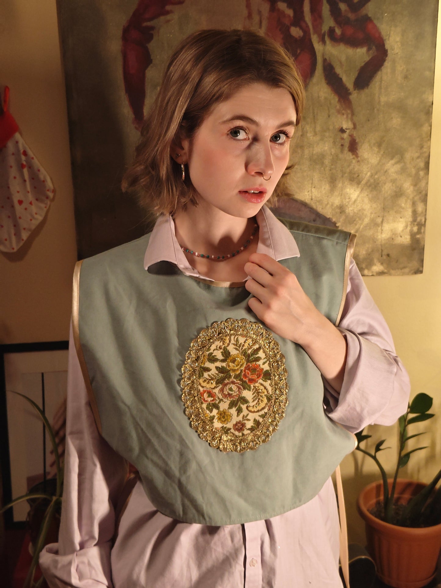 Menta arany rózsás mellény