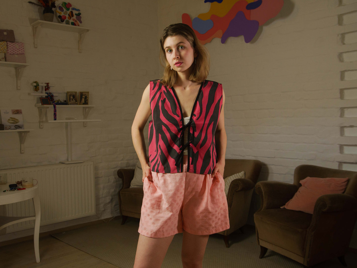 Pink zebrás felső/mellény