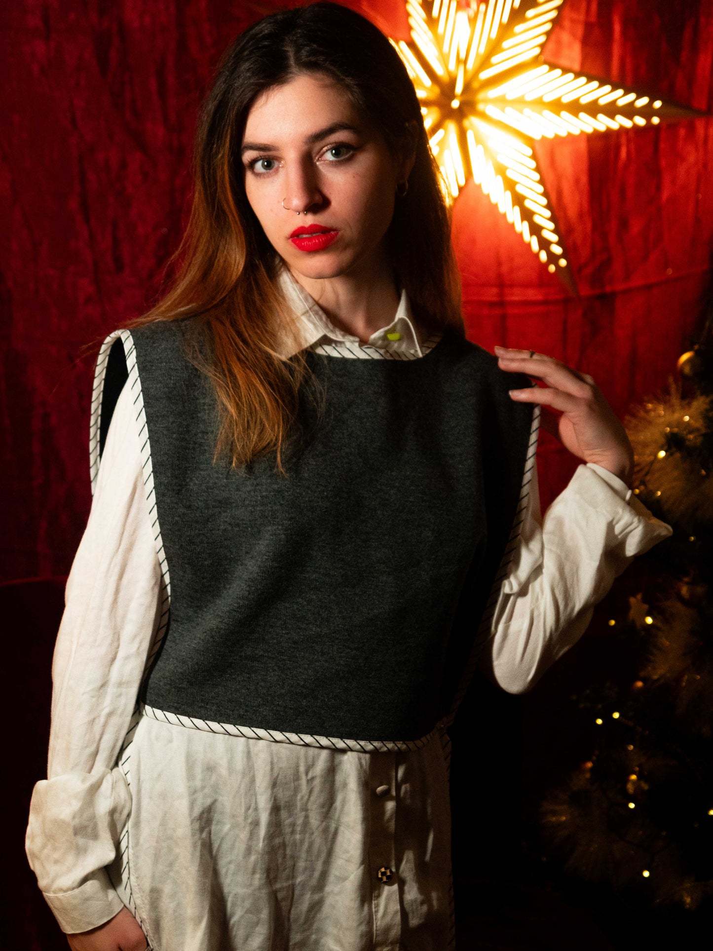 Kötött grisea kétoldalú mellény