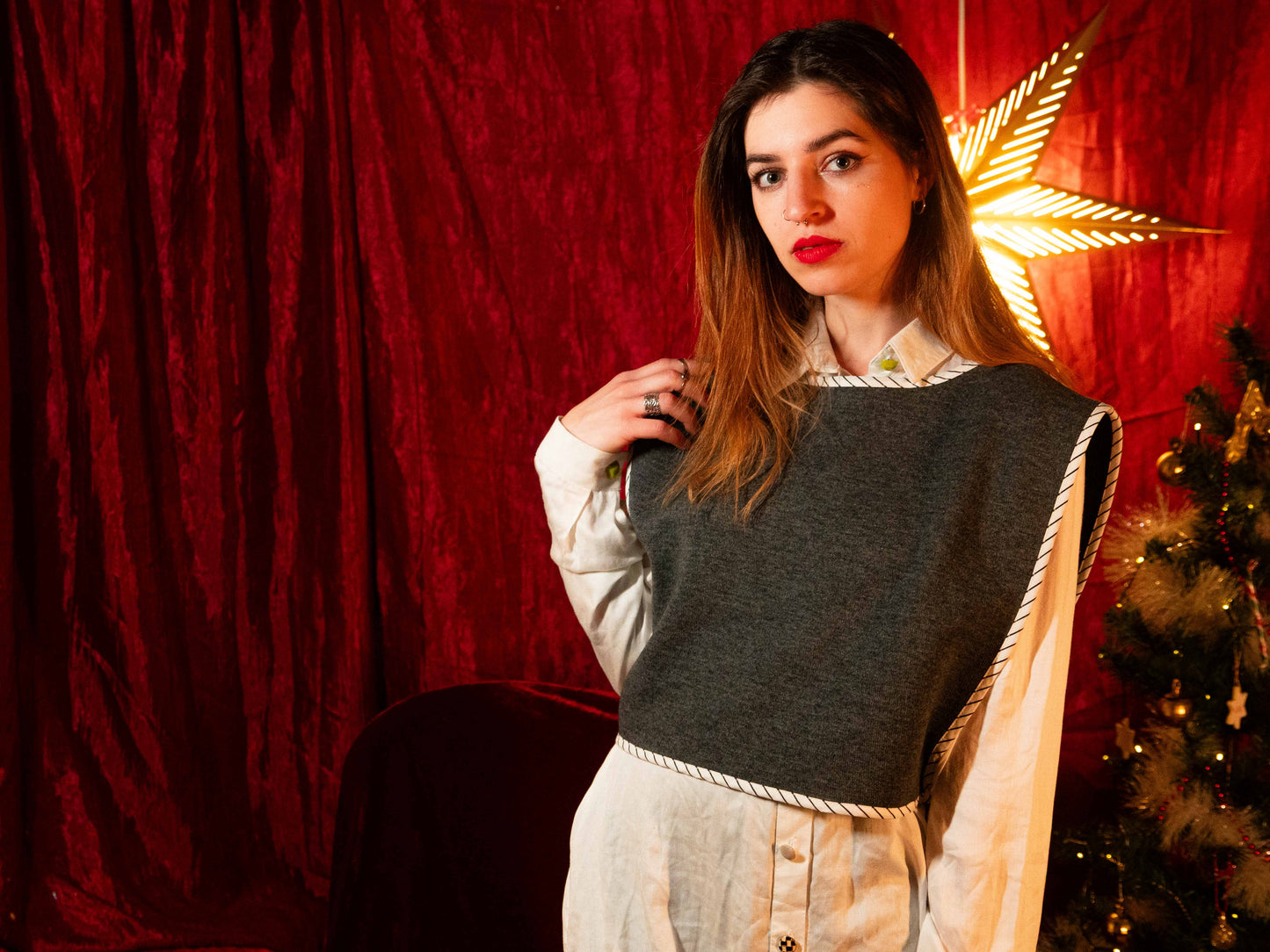 Kötött grisea kétoldalú mellény