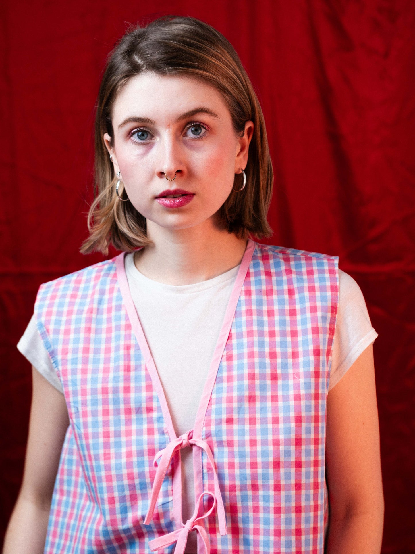 Rózsaszín kockás felső/mellény