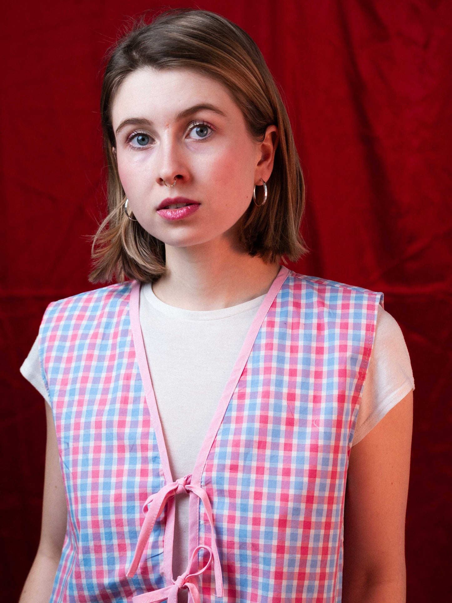 Rózsaszín kockás felső/mellény