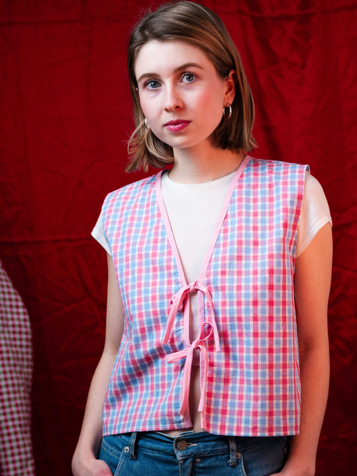 Rózsaszín kockás felső/mellény