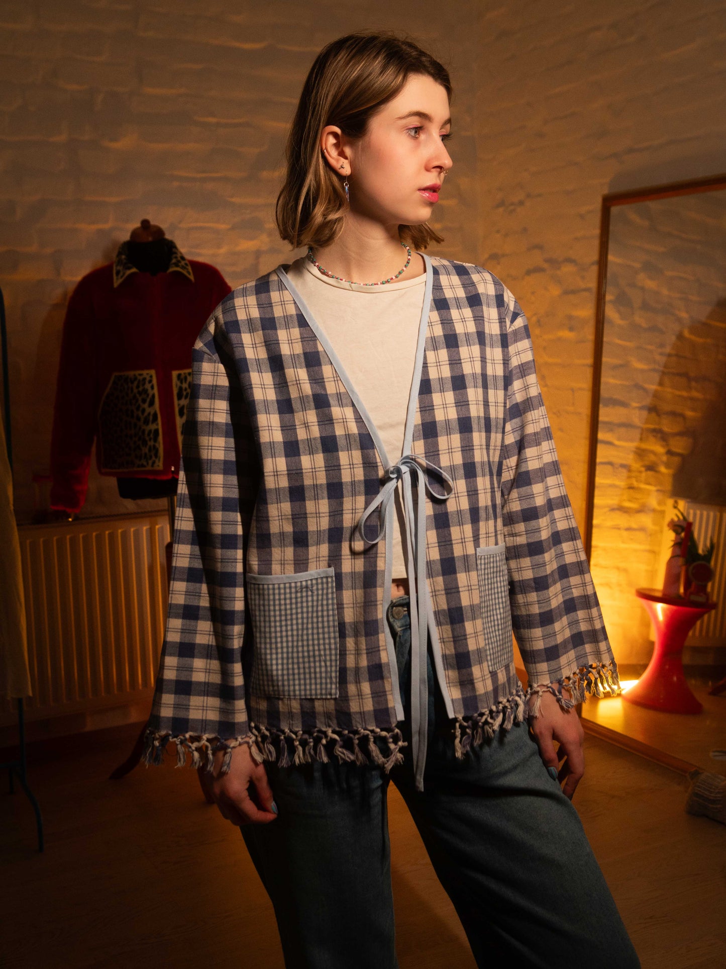 Rojtos kockás felső/kardigán