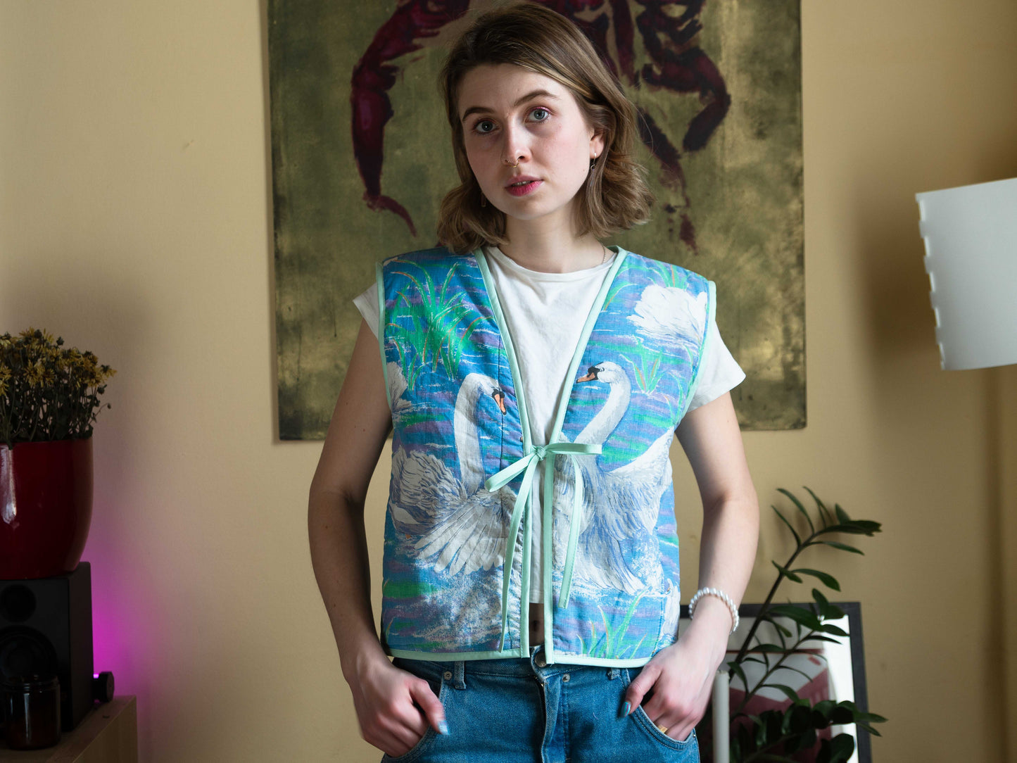 Hattyús-rózsás kifordítható mellény