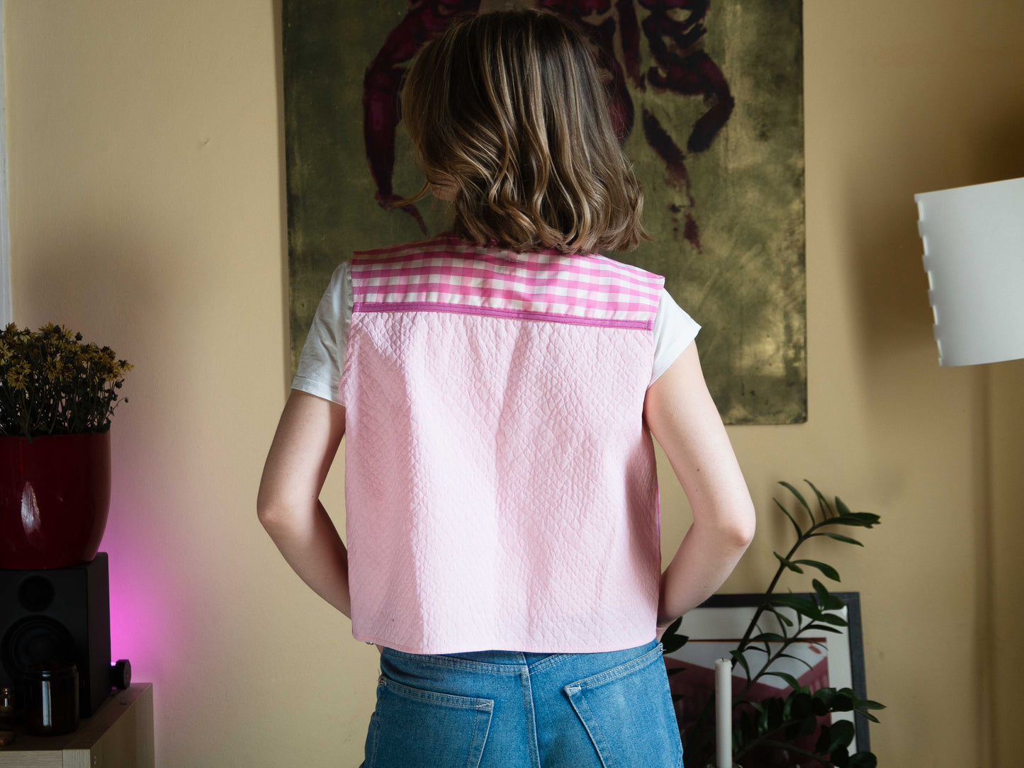 Rózsaszín kockás felső/mellény