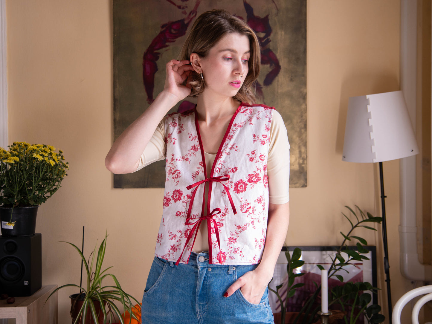 Farfalla piros-virágos felső/mellény