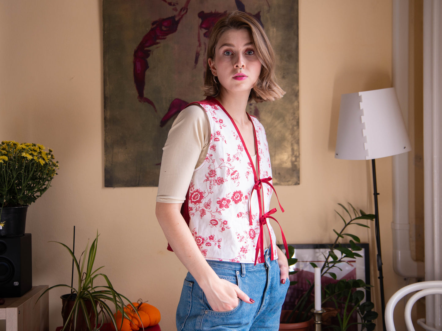 Farfalla piros-virágos felső/mellény