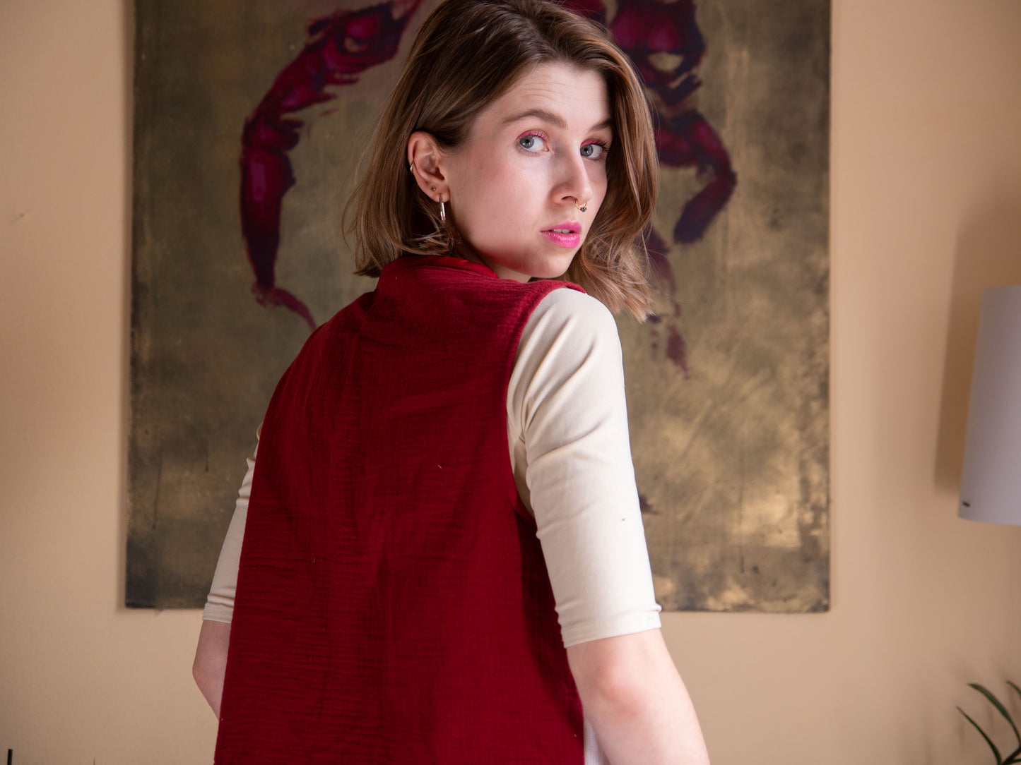 Farfalla piros-virágos felső/mellény