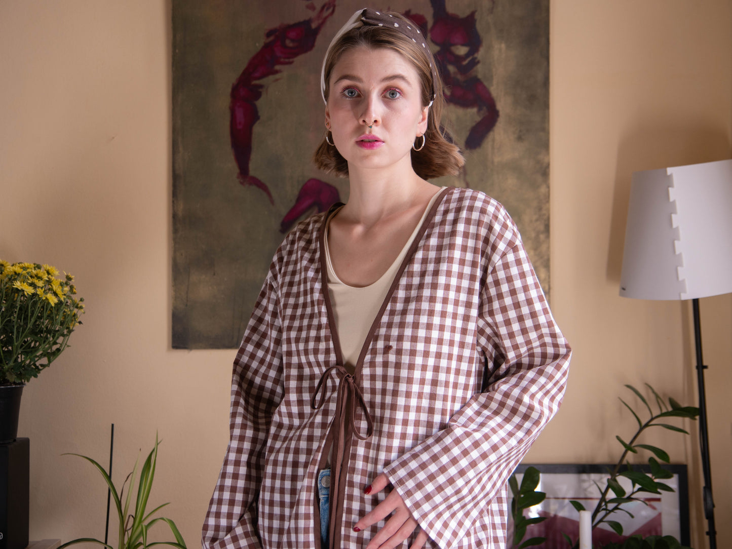 Barna kockás felső