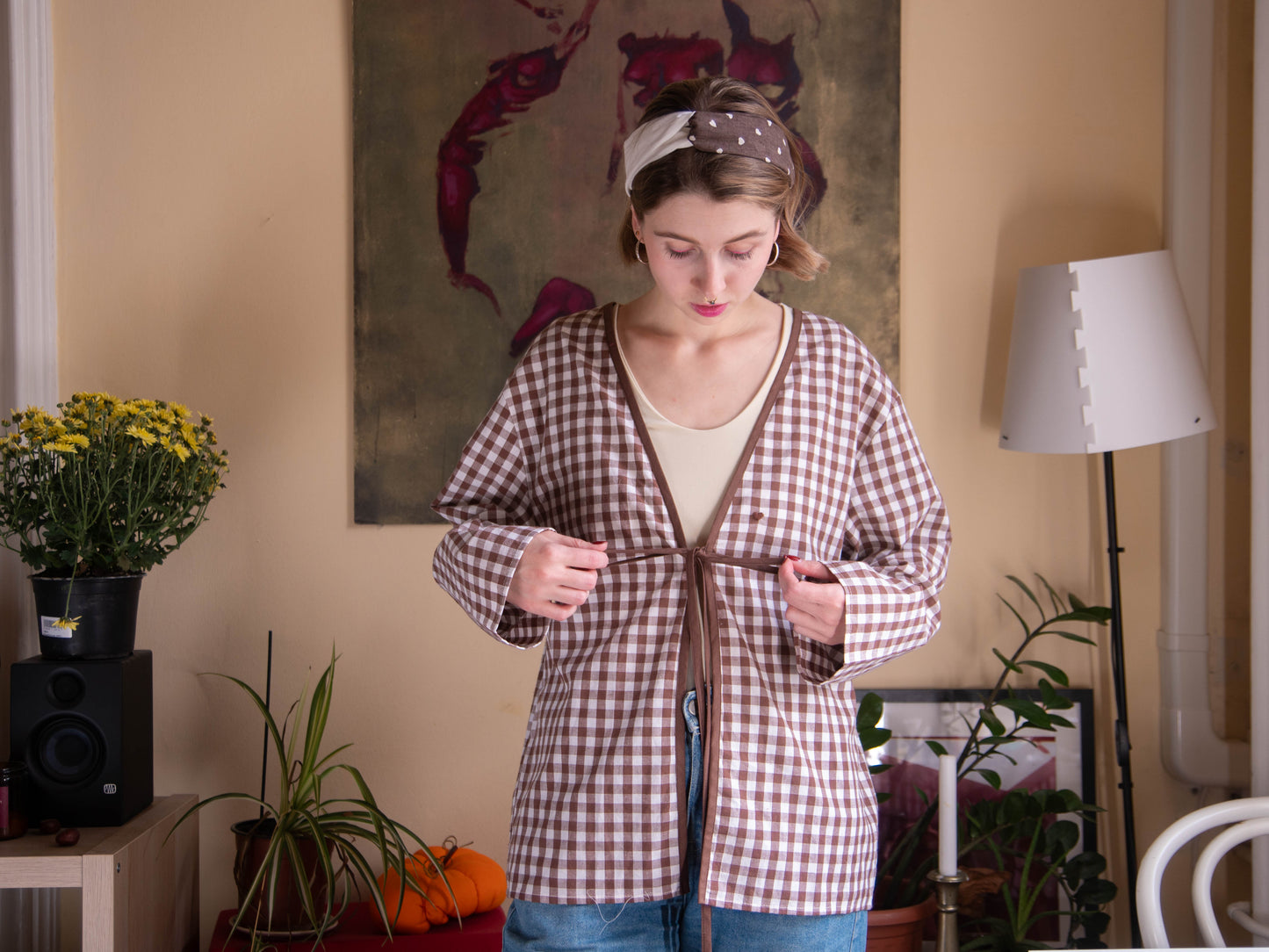 Barna kockás felső