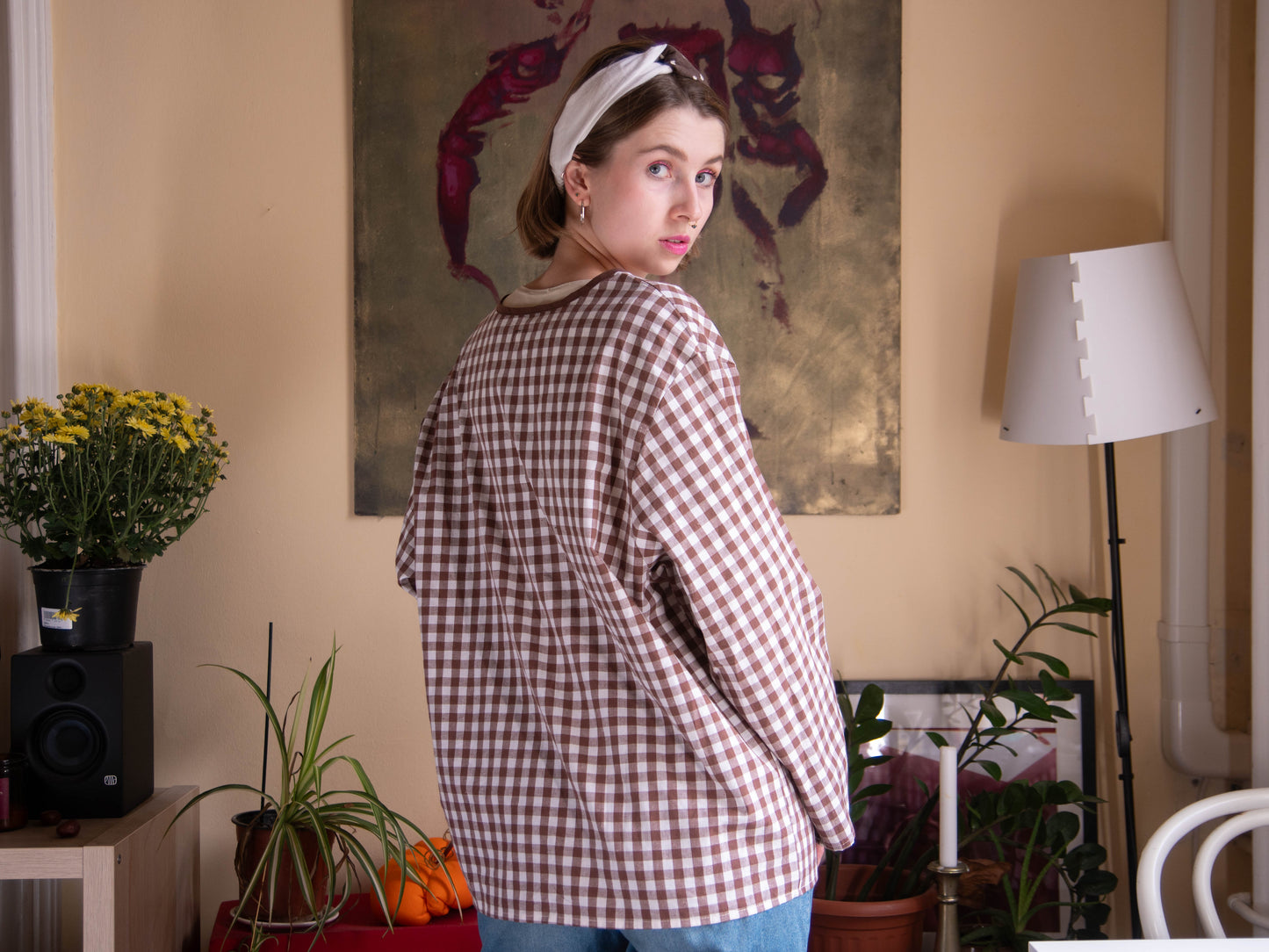 Barna kockás felső