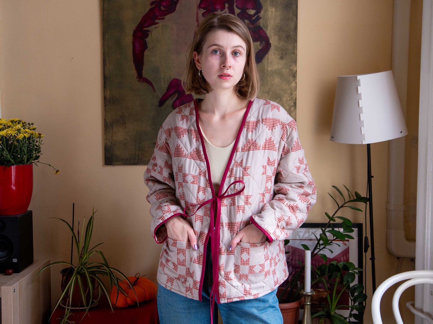 Bordó mintás kabát/kardigán