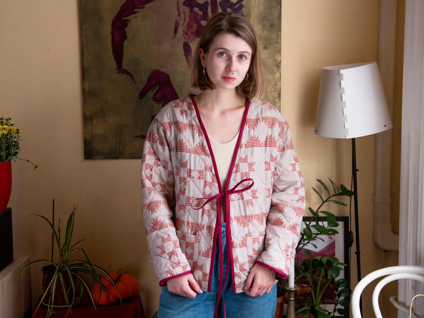 Bordó mintás kabát/kardigán