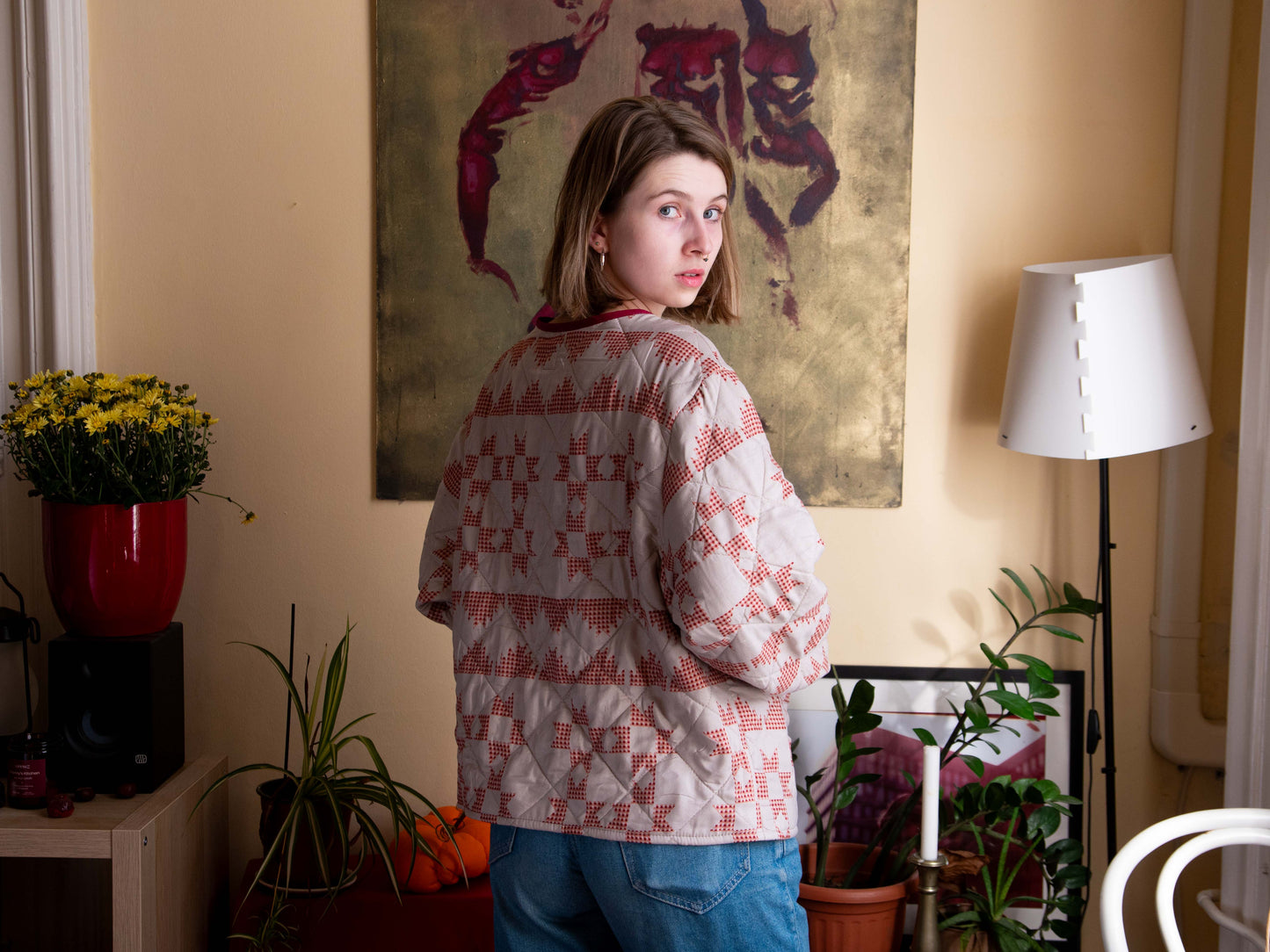 Bordó mintás kabát/kardigán