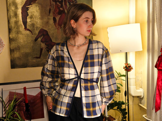 Kék kockás puffos felső