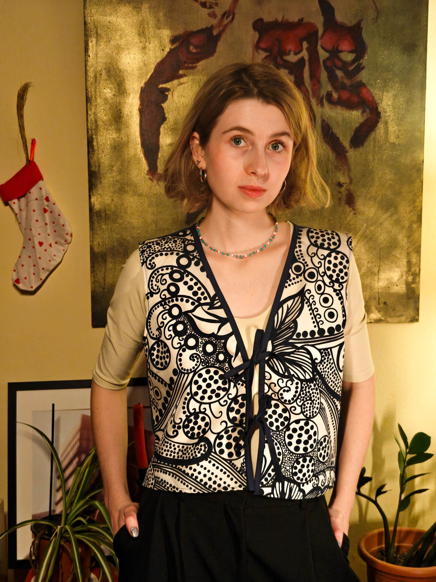 Fekete fehér mintás mellény/felső