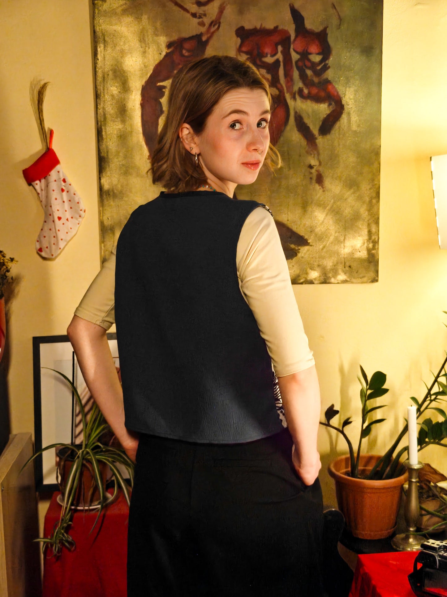 Fekete fehér mintás mellény/felső