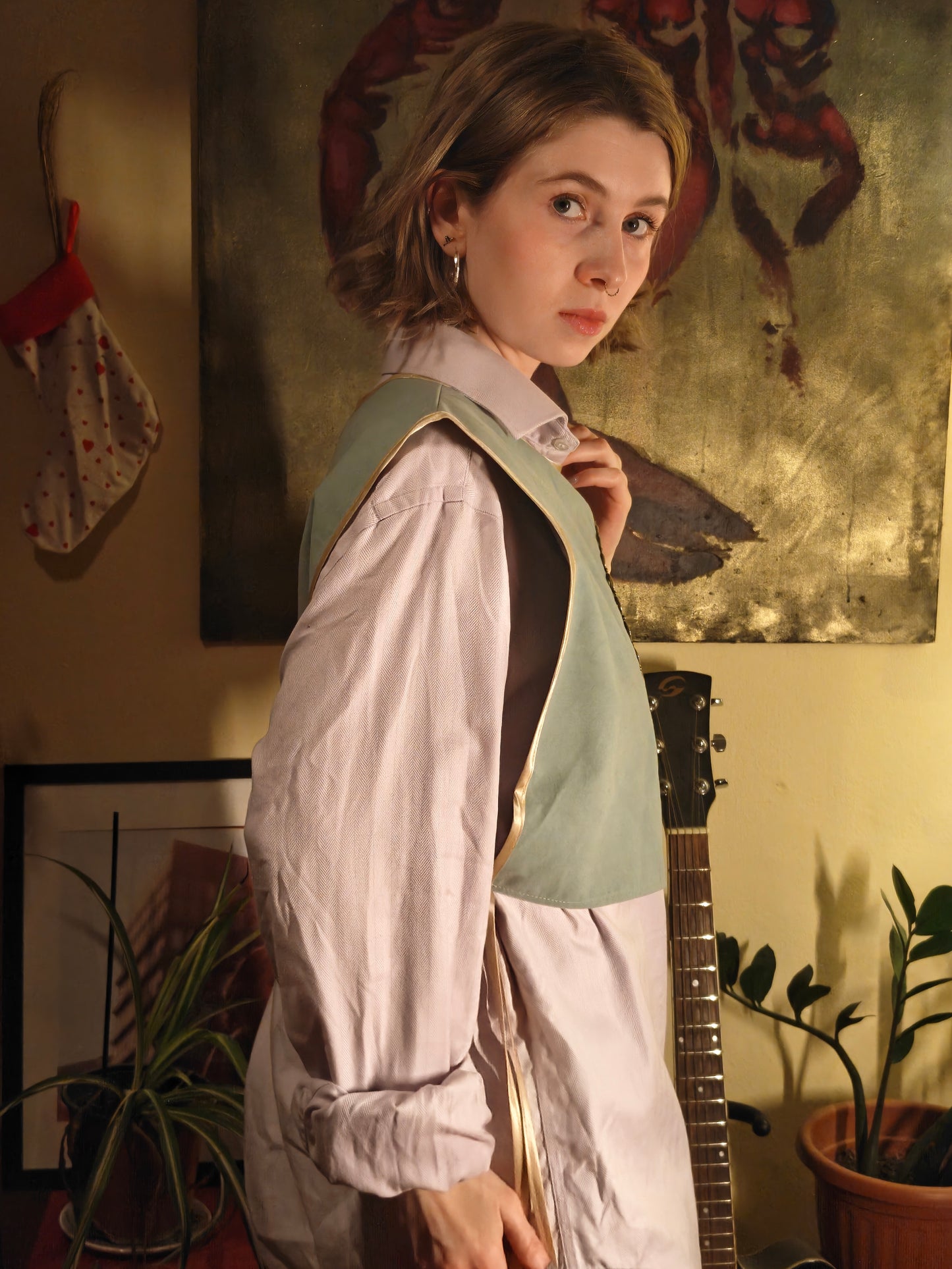 Menta arany rózsás mellény