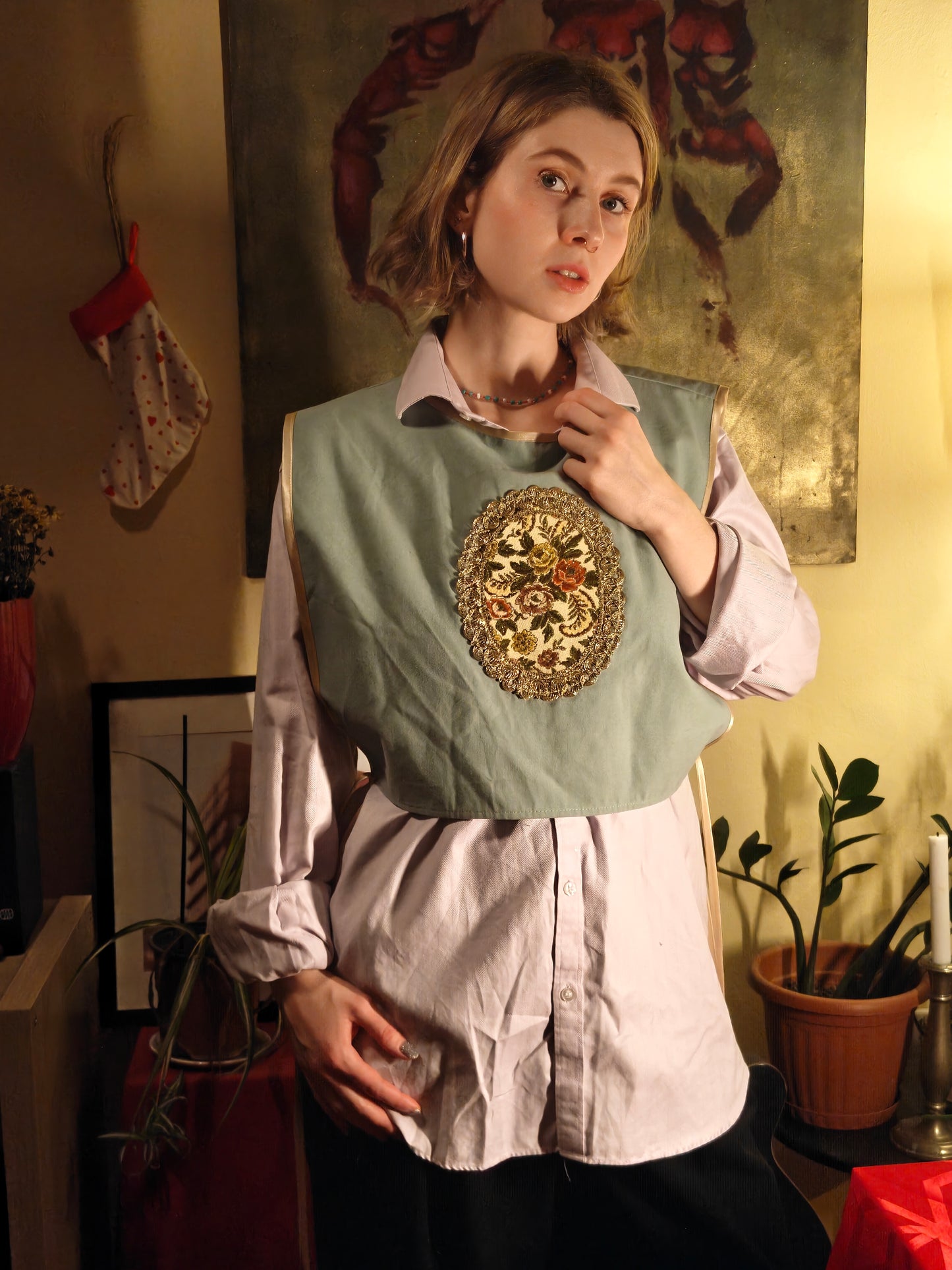 Menta arany rózsás mellény