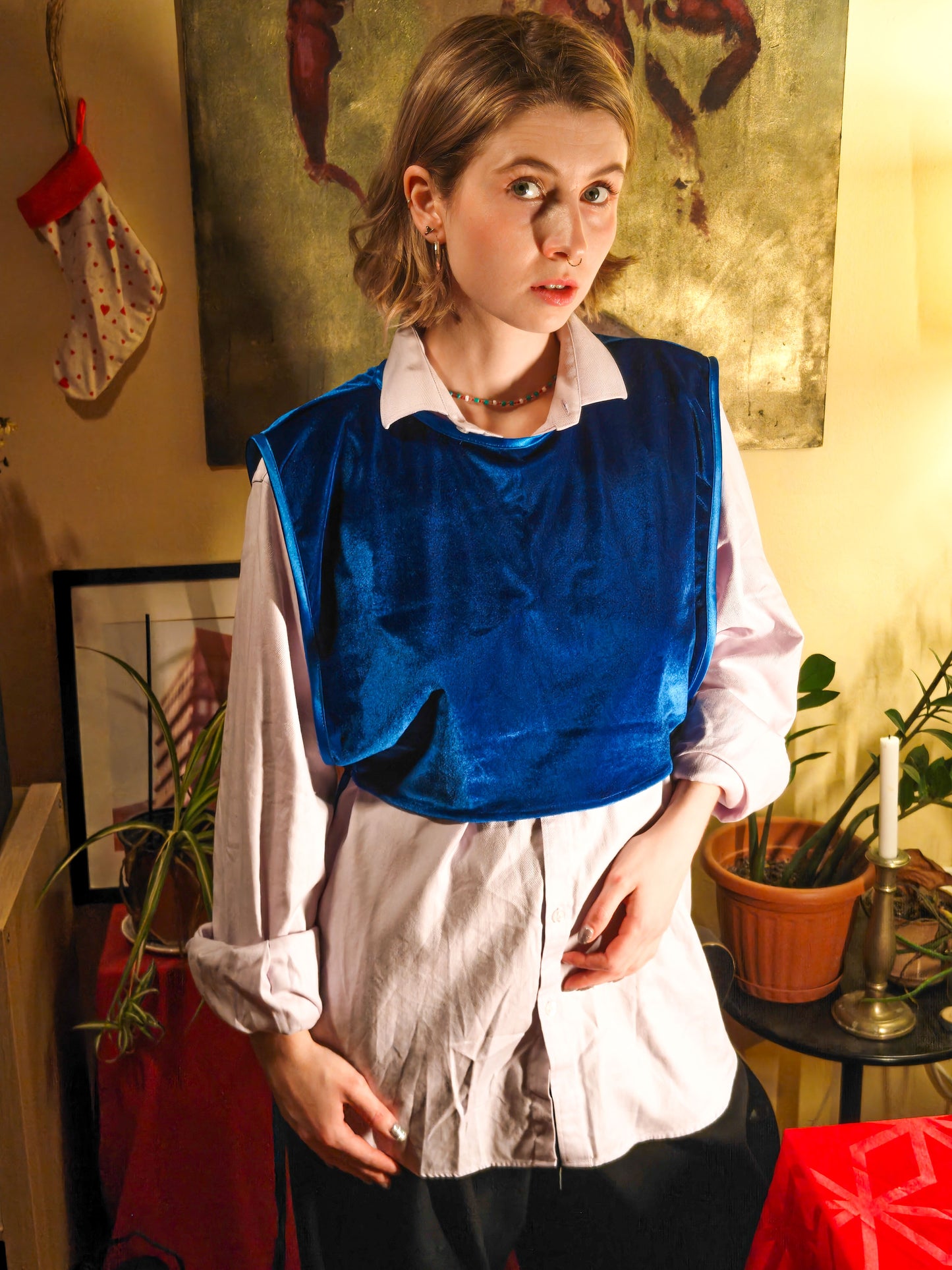 Bársony kék mellény