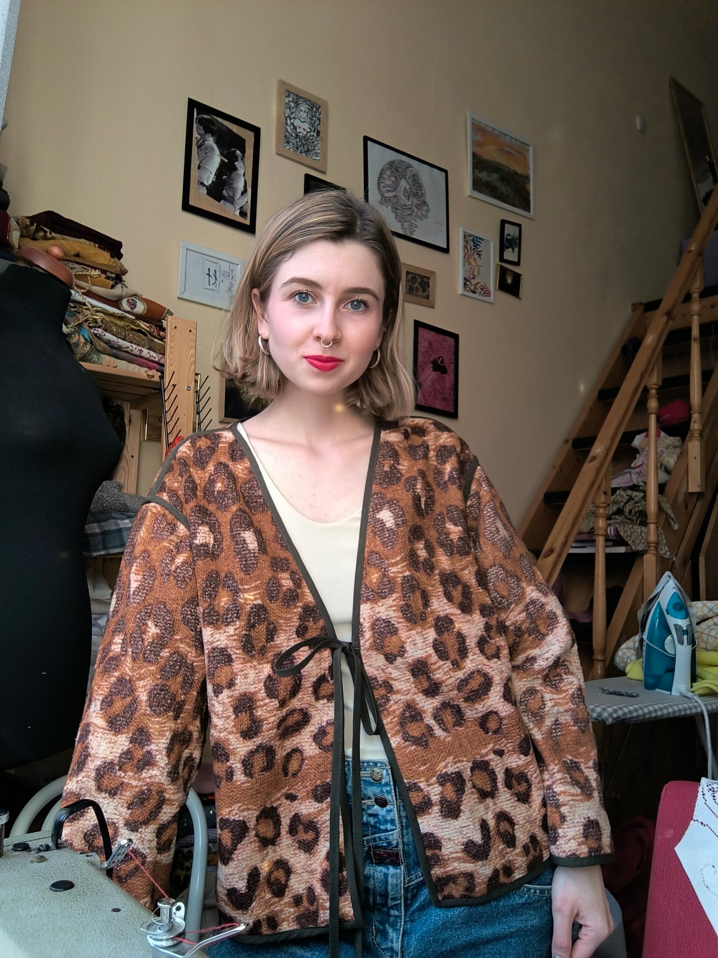 Kockás/párducos kétoldalú kardigán