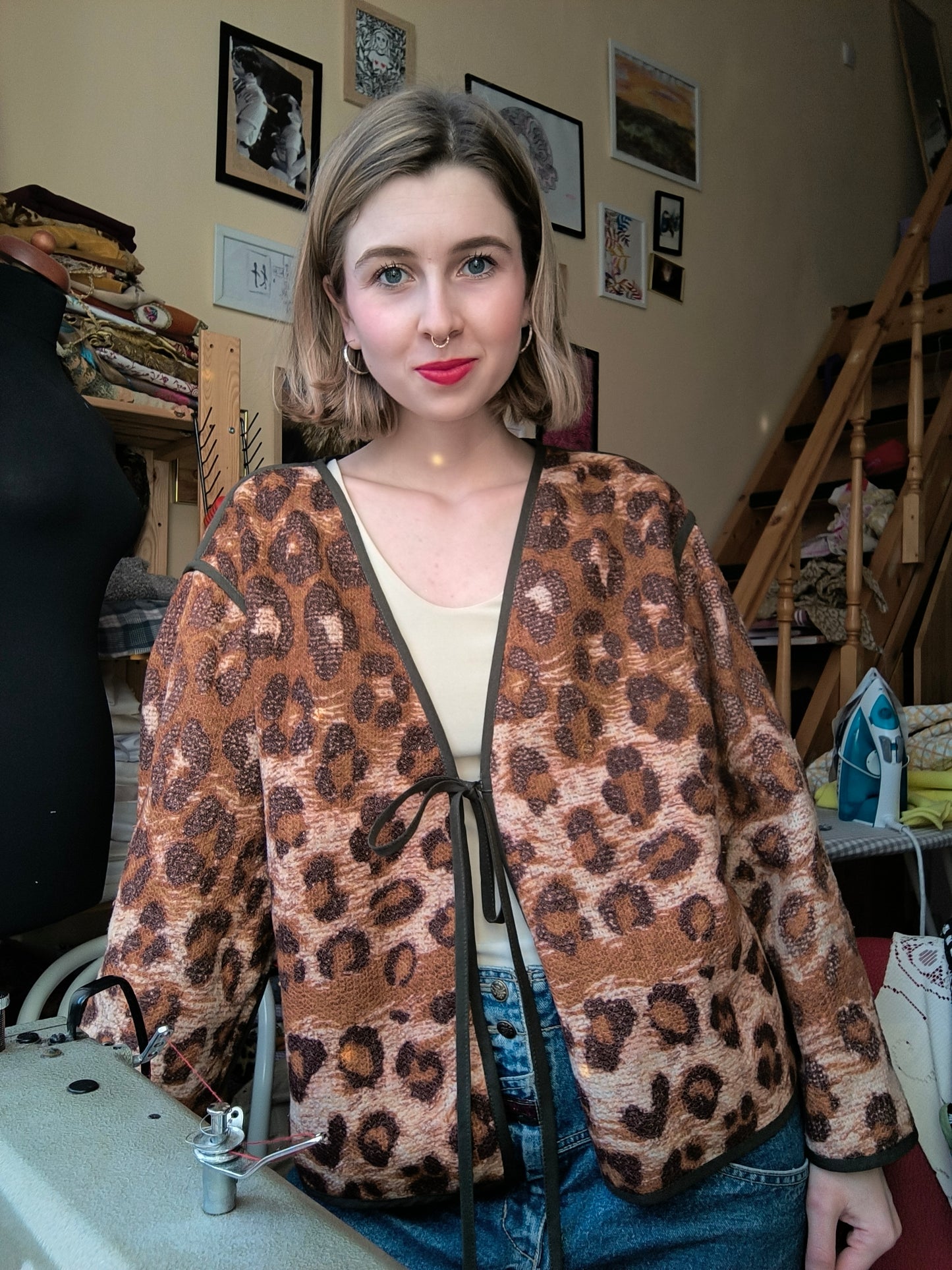 Kockás/párducos kétoldalú kardigán