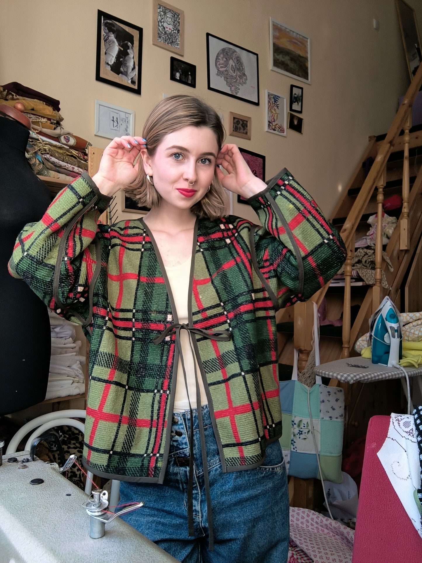 Kockás/párducos kétoldalú kardigán