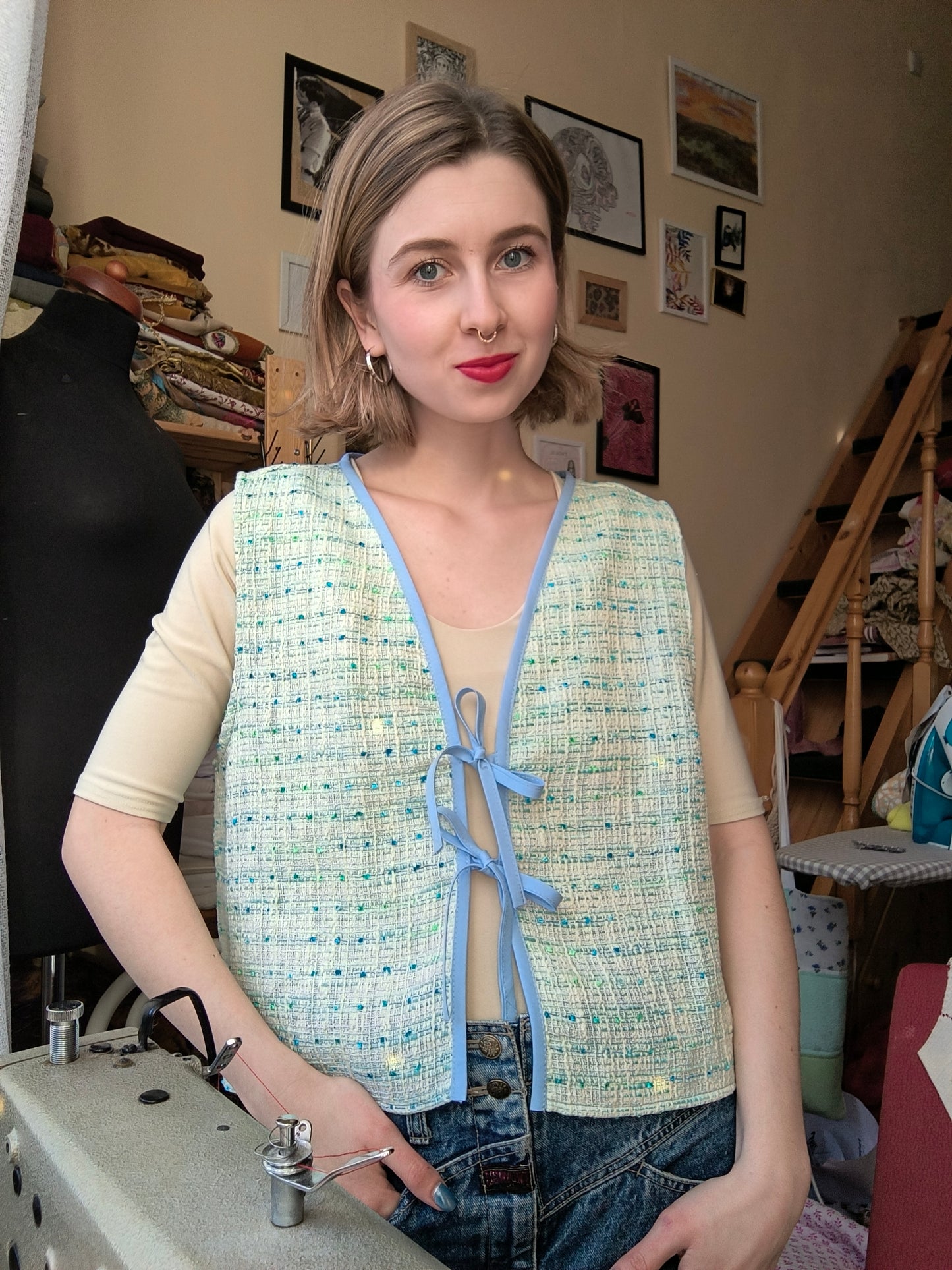 Kék chanel kockás mellény