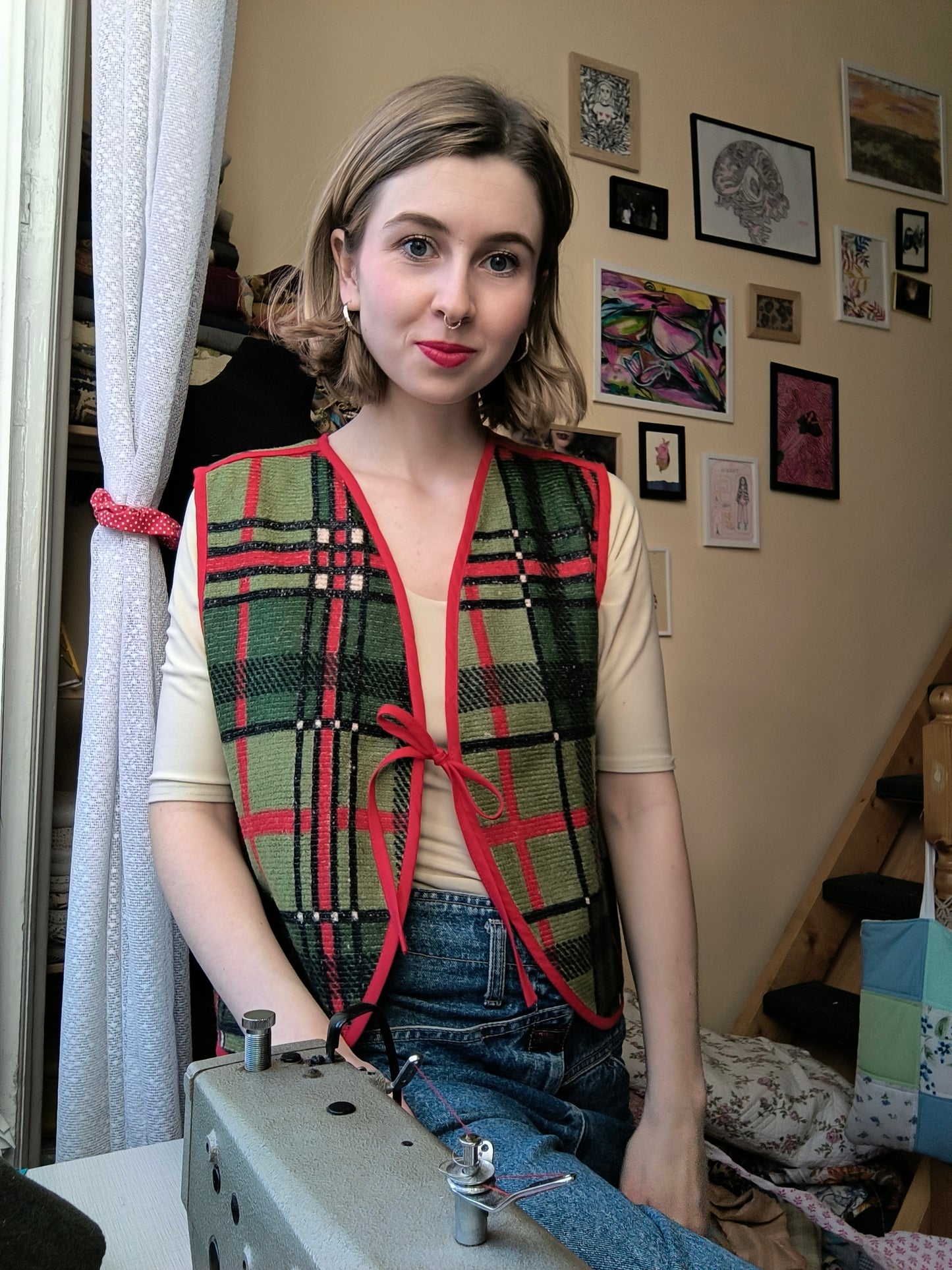 Kockás/párducos kétoldalú mellény